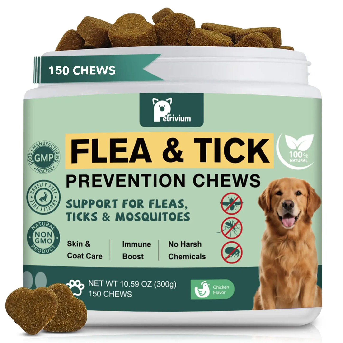 Natural Flea & Tick Soft Chews for Dogs – Oral Supplement, No Harsh Chemicals