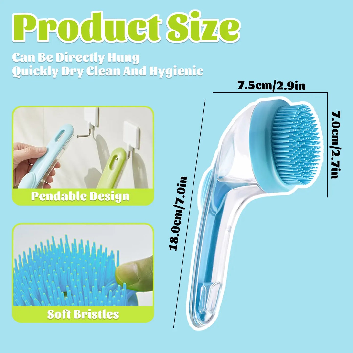 Pet Bath Brush 2 in 1 Dog Bath Brush with Built-In Shampoo Dispenser Multi-Functional Dog Bath Brush for Long & Short Haired Dogs Cats Shower