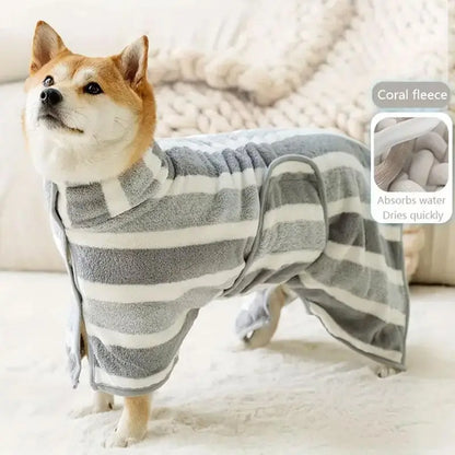 Striped Pattern Pet Bath Towel, 1 Count Cute Pet Bath Robe with Neck Buckle, Quick Drying Pet Bathing Accessories, Dog & Cat Grooming Supplies, Pet Products, Dog Accessories