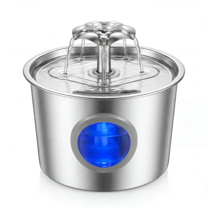 Super Silent Cat Water Dispenser 2.2L Pet Water Dispenser Super Silent 304 Stainless Steel Water Outlet Night Light 6-Layer Filter Soft Blue LED Automatic Gravity Water Supply | Wired Plug in Model | Leak Proof Design | Easy to Clean | Easy to Install