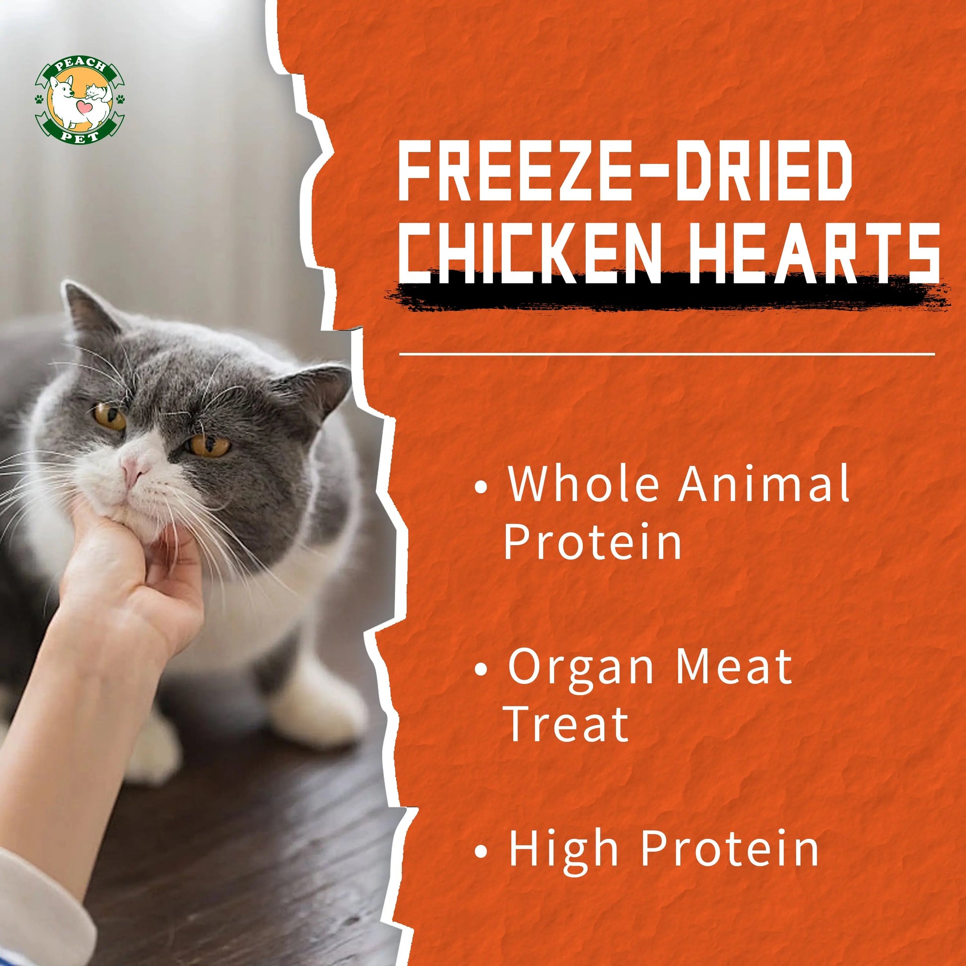 Peach Pet Freeze Dried Real Chicken Hearts Dog & Cat Treats, 3.5Oz Rich High-Protein Pet Snacks, Buy 2 Get Free Chicken Dice, Spend $30+ Limited Offer